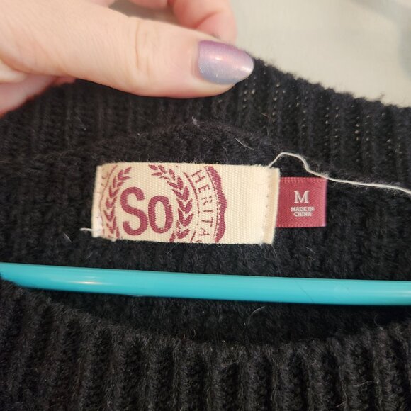 SO Women's Black, White, and Blue Striped Sweater - Picture 3 of 4